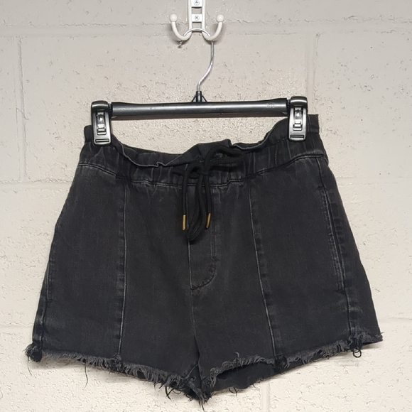 pistola Pants - Pistola Black Jean Shorts with Frayed Hem Elastic Drawstring Waist Size S